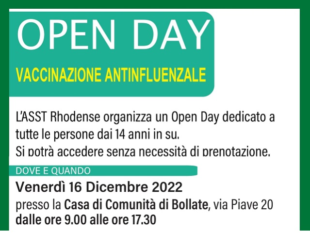 16 dicembre | Open Day vaccinazione antinfluenzale